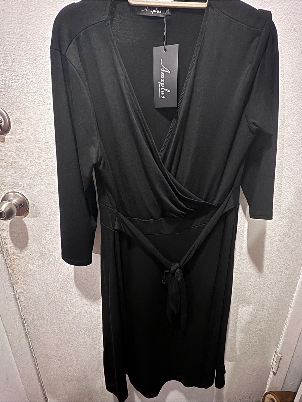 Amz Plus Black Wrap Midi Dress